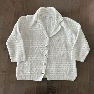 Vintage Serengeti Open Knit 3/4 Cardigan Sweater Coastal Nautical White M